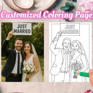 Custom Wedding Coloring Pages – Personalized PDF Set of 5 - Unlimted Prints - Use for Any Project